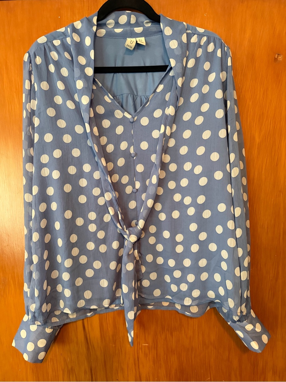 Joie Blue and White Polka Dot Tie-Front Blouse